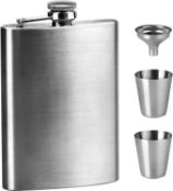 RRP £40 Set of 5 x Karaa 8oz Hip Flask Set Stainless Steel Pocket Flask with 2 Small Glasses and