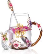 RRP £85 Set of 5 x Luka Tech Flower Glass Mug Tea Cup Unique Gift Idea