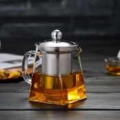 Square Glass Teapot with Infuser 350 ml Teapot for One with Heat Resistant Stainless Steel