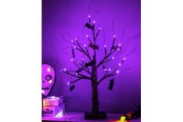 RRP £19.99 ZHOUDUIDUI Halloween Tree, 2FT Black Spooky Tree with 24LED Purple Lights and 10 Bat