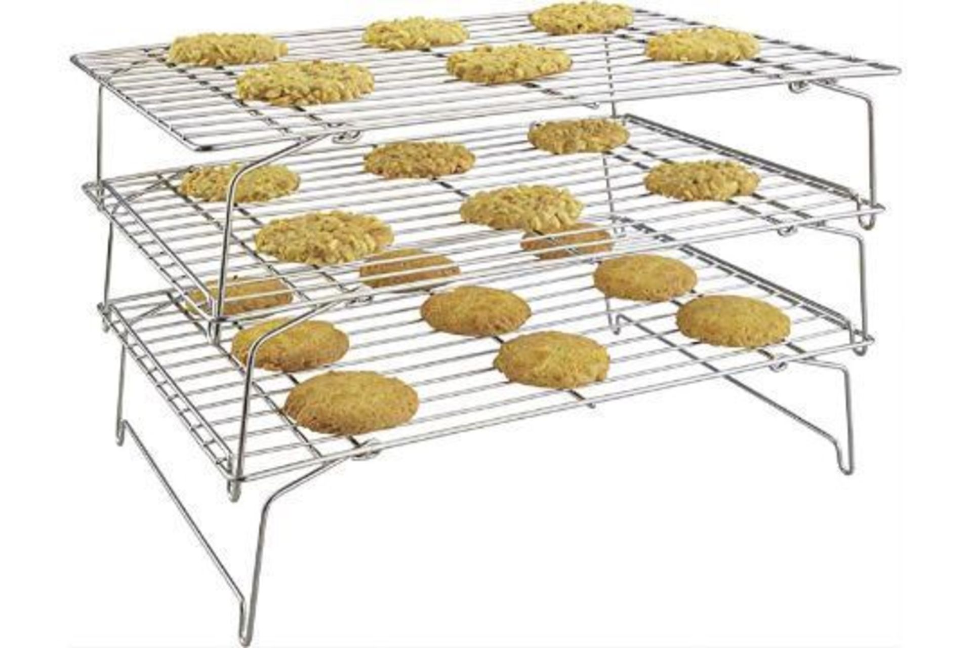 RRP £21.99 Kitchen 3-Tier Wire Rack | Bonus Silicone Spatula and Pastry Brush