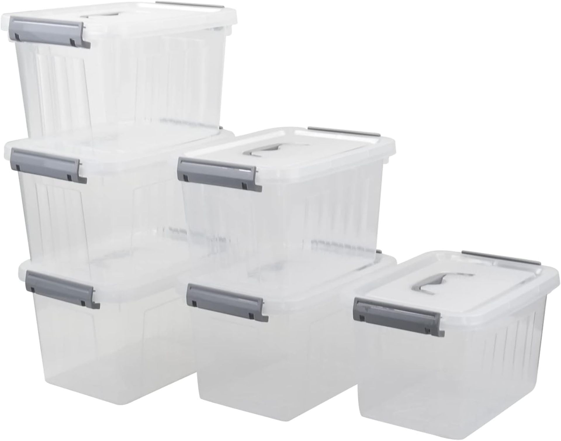 RRP £25.99 Zopnny Set of 6 Plastic Storage Boxes, 7 L Latch Storage Bin Tub with Lid/Handle, Clear