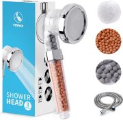 RRP £17.99 VEHHE Water Saving Shower Head with 1.5M Shower Hose, Ionic High Pressure 3 Modes