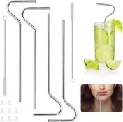 RRP £65 Set of 5 x 4-Pack Texbee Anti Wrinkle Drinking Straws with Design Reusable Stainless Steel