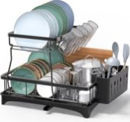 RRP £32.99 LIONONLY 2 Tier Dish Drainer Rack with Drip Tray, Detachable Large Dish drying Rack