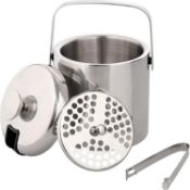 Solid Stainless Steel Ice Bucket for Cocktail bar, with Strainer Airtight Lid and Tongs, Well Made