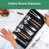 RRP £60 Set of 3 x MASS DYNAMIC Cutlery Drawer Organiser, Expandable Bamboo Cutlery Tray for Kitchen