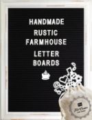 RRP £90 Set of 3 x Felt Letter Board with Rustic White Wood Farmhouse Vintage Frame and Stand by