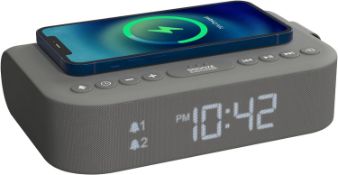 RRP £44.99 i-box Alarm Clock with Wireless Charging, Bedside Radio Alarm Clock Stereo Bluetooth