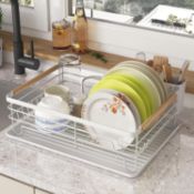 RRP £22.99 COVAODQ Dish Drying Rack, drip tray, 1-Tier Dish Rack, cutlery stand with drip tray (
