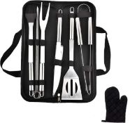 Emwel BBQ Grill Tools Set, 9 Pieces Stainless Steel BBQ Tool Sets +1 Barbecue Gloves, Outdoor