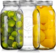 Tebery 3 Pack 1.9L Wide Mouth Mason Jars 64 oz with Airtight Lids and Band, 1/2 Gallon Clear Glass