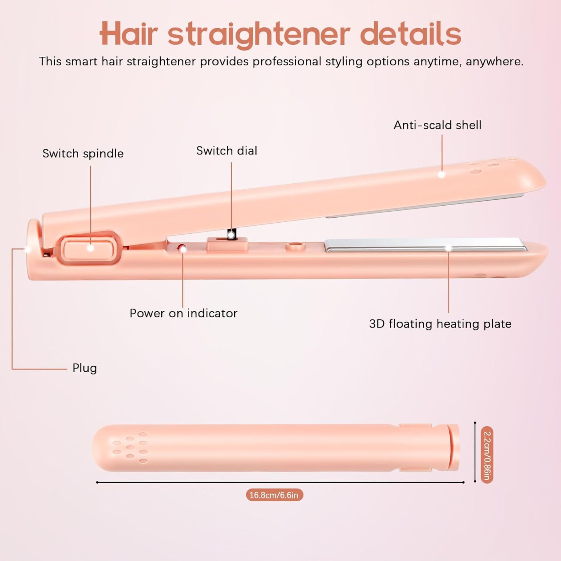 RRP £50 Set of 5 x USB Rechargeable Hair Straighteners, 2-in-1 Mini Curling Iron and Hair