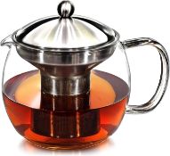 Willow & Everett Glass Teapot - Tea Pot & Warmer Set w/ Cosy - Kettle w/ in-Built Stainless Steel