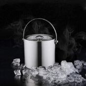 Tebery 3L Ice Bucket, Double Wall Bar Ice Bucket Set Stainless Steel, Insulated Ice Bucket