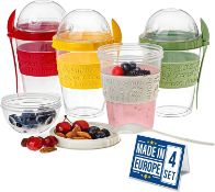 RRP £42 Set of 2 x CRYSTALIA 4-Pack Reusable Oats Container with Lids BPA Free Breakfast Pots to