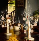 ZHOUDUIDUI White Christmas Tree with Lights,Set of 2 Birch Twig Tree Lights 18IN with 20 Display