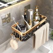 RRP £25.99 Wisada Black Gold No Drilling Bathroom Rack, Double Thickened Shelf With Hook, Toilet