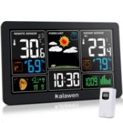 RRP £49.99 Kalawen Weather Station with Outdoor Indoor Sensor, MSF Wireless Digital Alarm Clock,