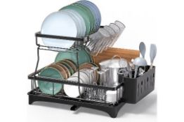RRP £150 Set of 5 x LIONONLY 2 Tier Dish Drainer Rack with Drip Tray, Detachable Large Dish drying