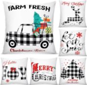 RRP £25.99 Tatuo 6Pcs Christmas Pillow Cushion Covers Christmas Holiday Decor Throw Pillow Case