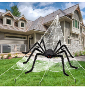 RRP £26 Set of 2 x Halloween Decorations Spider Web 50" Giant Spider + Giant Spider Web