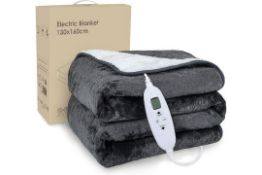 RRP £45.99 Electric Heated Blanket Throw,160 X 130cm Flannel+Sherpa fleece 10 Heat Settings, Auto