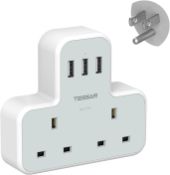 RRP £48 Set of 3 x UK to US Plug Adaptor with 3 USB Ports, TESSAN 2 Way Grounded USA Travel Adapter,