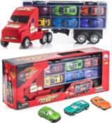 RRP £18.99 Prextex 15 Inch Carrier Truck and Car Transporter Toy for Boys, Includes 6 Metal Cars