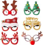 RRP £45 Set of 5 x VEYLIN 6Pcs Christmas Glitter Party Glasses and 10 Pcs Sticker