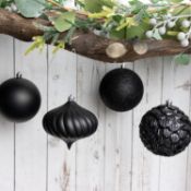 RRP £21.99 Black Christmas Baubles 16pcs 100mm Large Shatterproof Christmas Tree Decorations with
