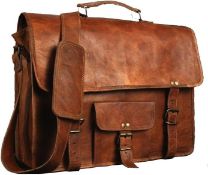 RRP £34.99 ANUENT Leather Messenger Bag, Handmade Satchel Bag, Office Laptop Bag, Personalized