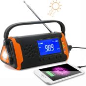 RRP £34.99 TKOOFN Hand Crank Emergency Radio FM AM, Portable Solar LCD Display Radio USB Charge