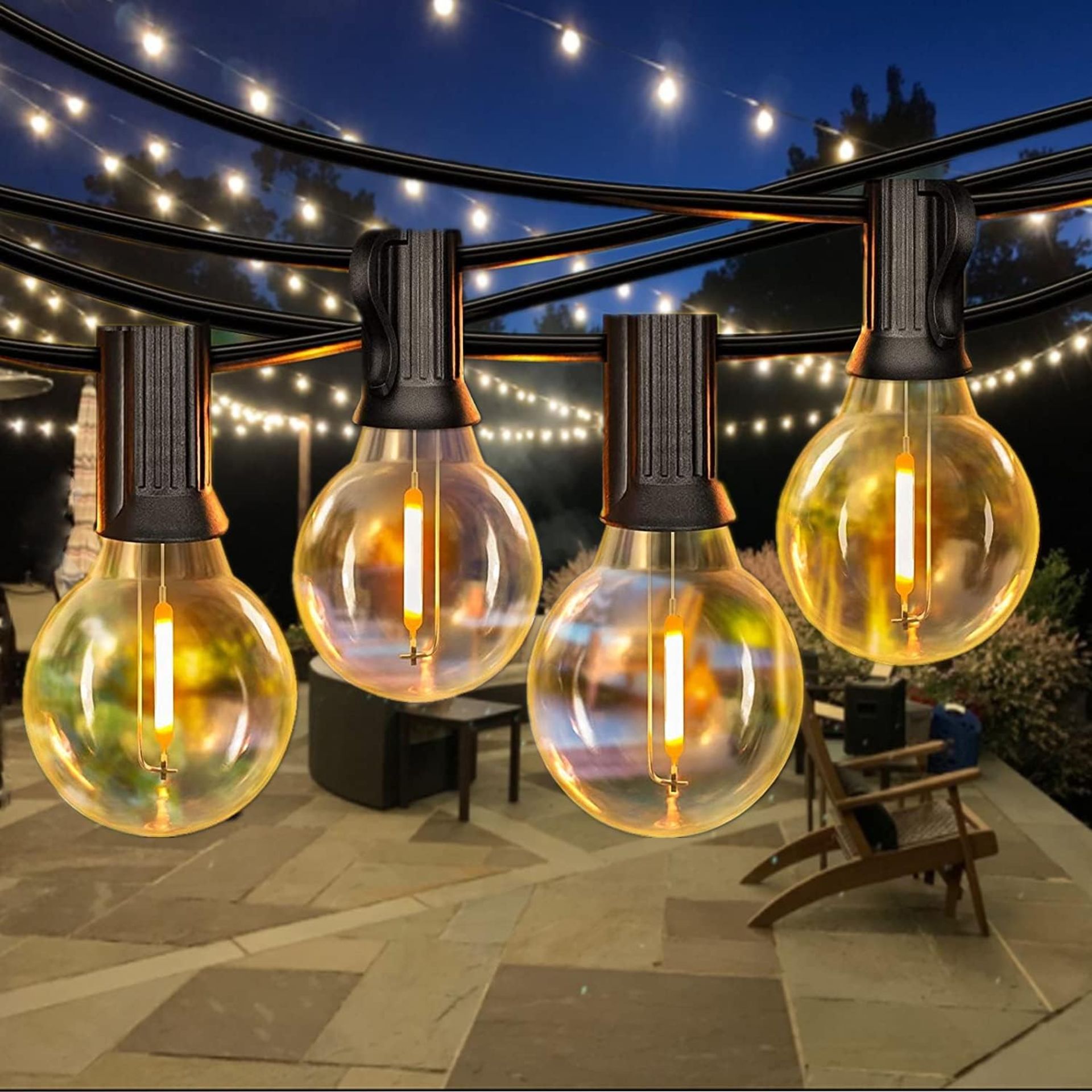 RRP £24.99 JKJK Festoon Lights 28FT G40 Patio Outdoor String Lights LED Shaterproof Plastic Bulbs,
