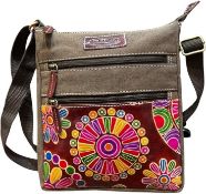 RRP £39.99 Ethnic cotton bag with colourful prints and leather inserts, cotton and leather