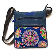 RRP £39.99 Ethnic cotton bag with colourful prints and leather inserts, cotton and leather