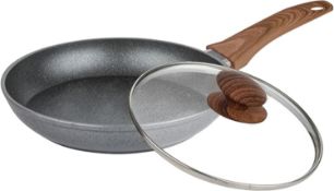 AEX Non-Stick Copper Frying Pan with Wooden Handle 24cm with Lid