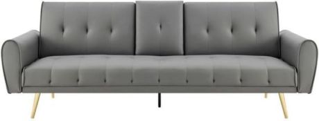 RRP £259 Bravich Lora Three Seater Sofa Bed - Light Grey. Faux Leather Sofa Bed With Cup Holder,