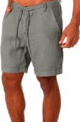 RRP £24.99 Mens Linen Shorts Flax Pant Lace Sweatpant England Zipper Placket Belted Pockets, XL