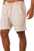 RRP £24.99 Mens Linen Shorts Flax Pant Lace Sweatpant England Zipper Placket Belted Pockets, XL