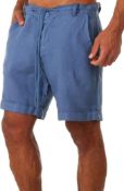 RRP £24.99 Mens Linen Shorts Flax Pant Lace Sweatpant England Zipper Placket Belted Pockets, Medium