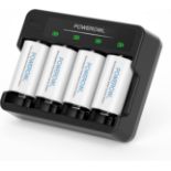 RRP £34.99 POWEROWL Rechargeable D Batteries with 4 Bay Battery Charger, USB Quick Charging, for