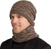 RRP £40 Set of 2 x Bequemer Laden Winter Beanie Hats Scarf Set Warm Knit Hats Skull Cap Neck
