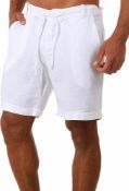 RRP £24.99 Mens Linen Shorts Flax Pant Lace Sweatpant England Zipper Placket Belted Pockets, XXL