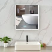 RRP £189 Plumbsys LED Bathroom Mirror Cabinet Black Time and temperature display Light, HD mirror,