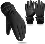 RRP £24 Set of 2 x LAMOOER Mens Winter Thermal Gloves Ski Gloves Waterproof Cold Resistant Cycling