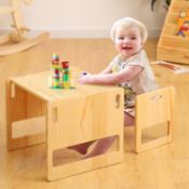 RRP £59.99 FUNLIO Montessori Weaning Table and Chair Set for Toddlers Age 1-3, Height Adjustable