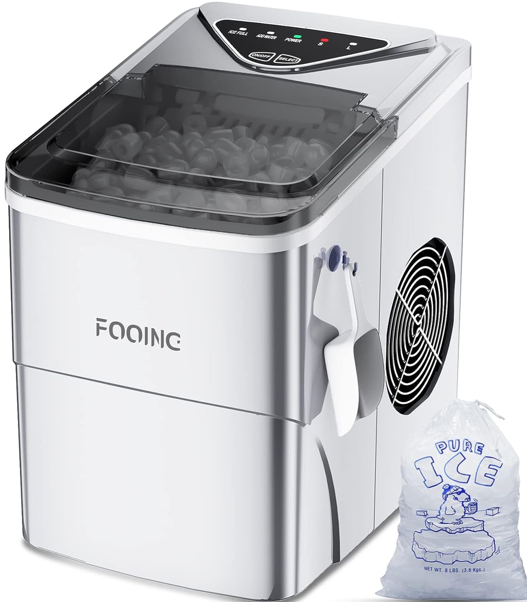 RRP £129 Fooing Ice Maker Machine Countertop Ice Machine, Self-Cleaning Ice Maker, 9 Cubes Ready