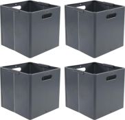 RRP £19.99 Waikhomes Plastic Collapsible Box with Handle, Set of 4 Foldable Square Cubes Organisers