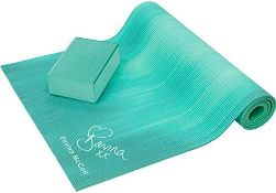 RRP £35 Davina McCall Unisex's Yoga MAT & Block, Blue, One Size